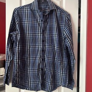 Tasso Elba Navy and Light Blue Checkered Shirt